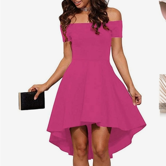 Off The Shoulder High Low Pink Cocktail Dress - Picture 4 of 4